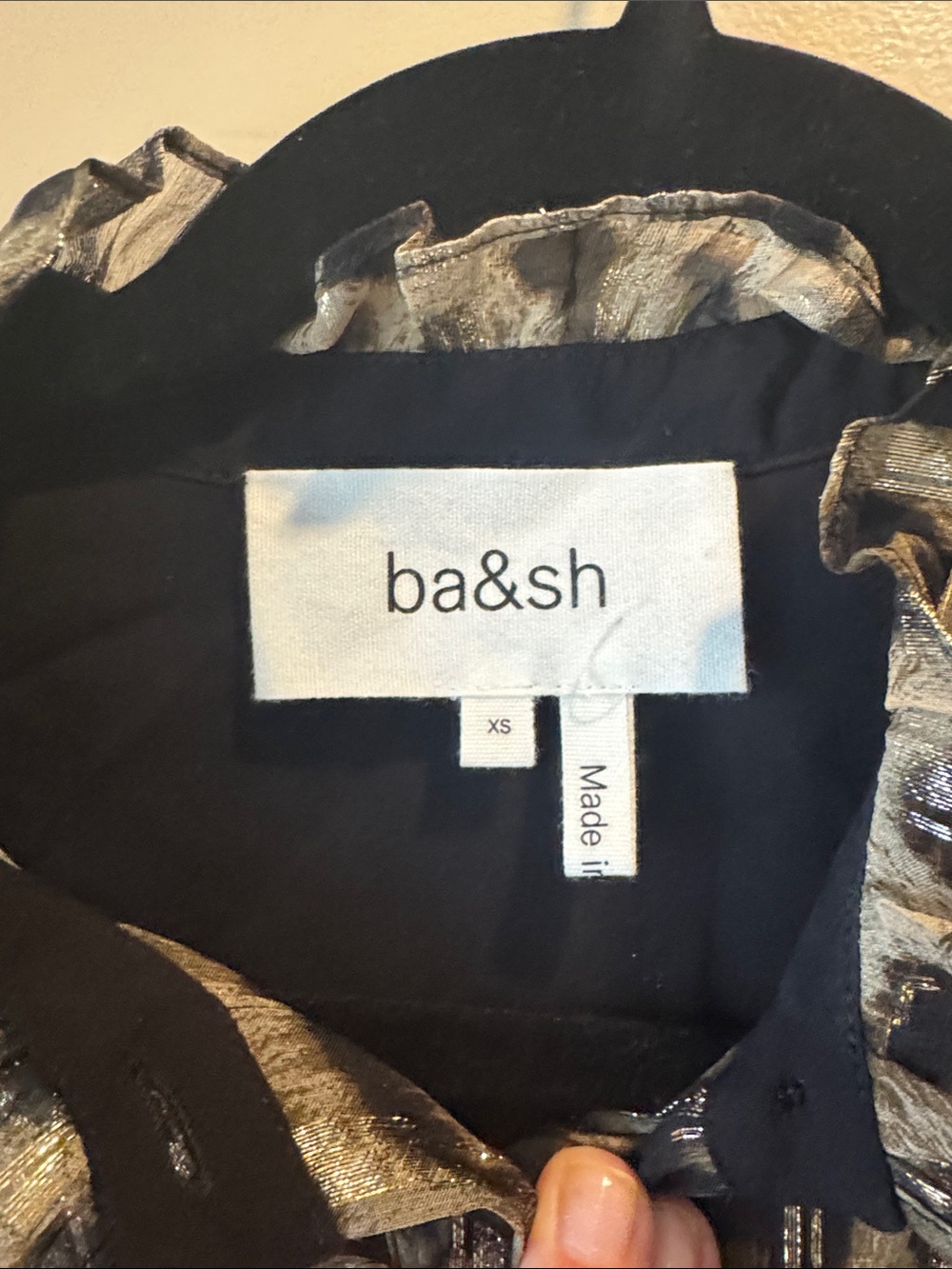 ba&sh Metallic Leopard Ruffle-Front Blouse - Gold & Black - Picture 2 of 7